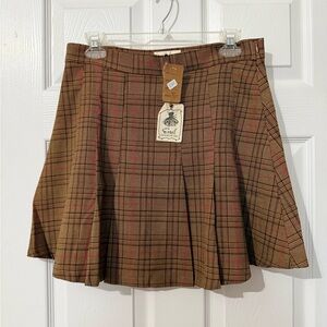 Easel Plaid Skater Skirt in Brown and Red